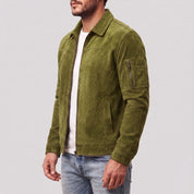 Men's Olive Green Suede Bomber Jacket — Fenfield