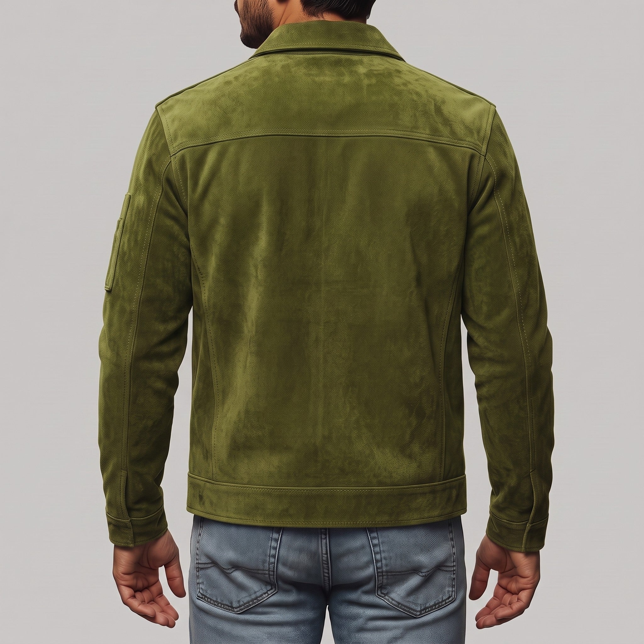 Men's Olive Green Suede Bomber Jacket — Fenfield