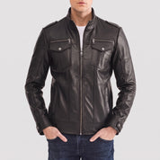 Men's Black Leather Cafe Racer Jacket — Highley