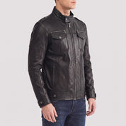 Men's Black Leather Cafe Racer Jacket — Highley