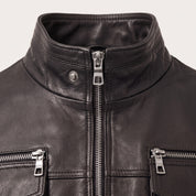 Men's Black Leather Cafe Racer Jacket — Highley
