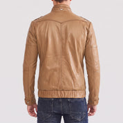 Men's Tan Leather Cafe Racer Jacket — Highley