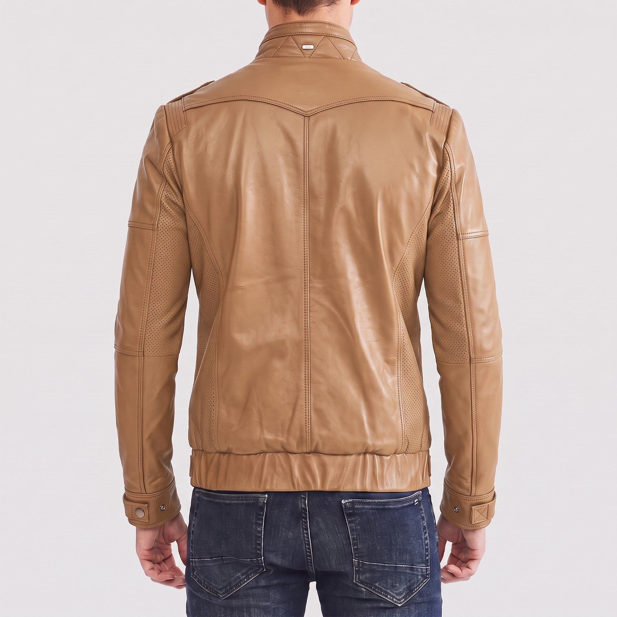 Men's Tan Leather Cafe Racer Jacket — Highley