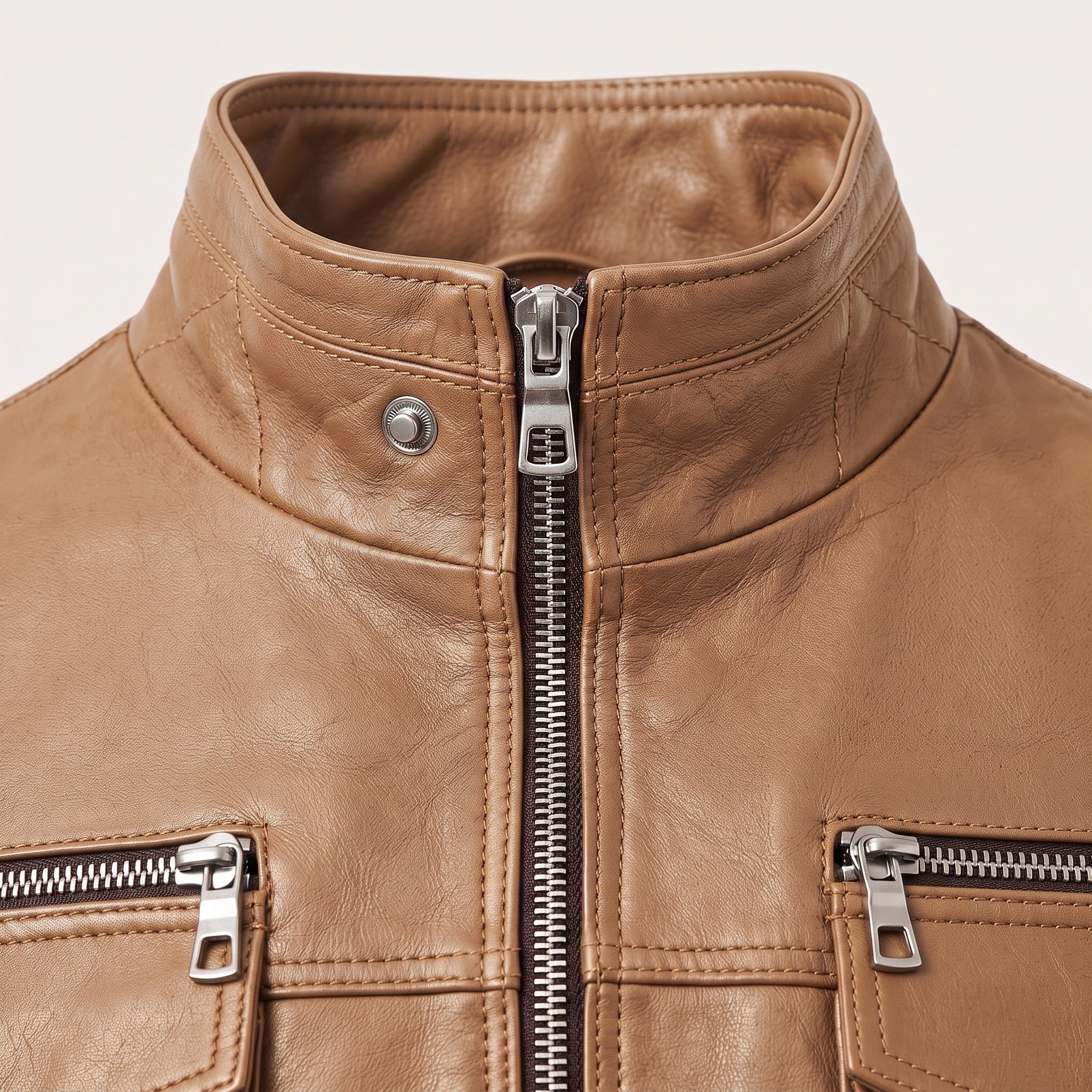 Men's Tan Leather Cafe Racer Jacket — Highley