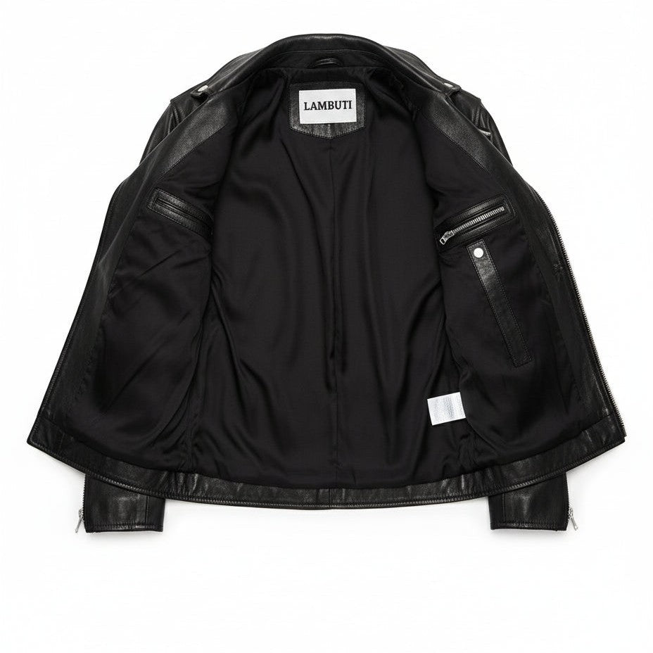 Men's Black Leather Biker Jacket — Padmore
