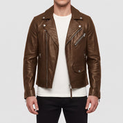 Men's Brown Leather Biker Jacket — Padmore
