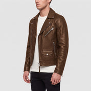 Men's Brown Leather Biker Jacket — Padmore