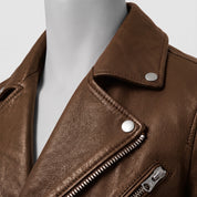 Men's Brown Leather Biker Jacket — Padmore
