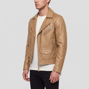 Men's Tan Leather Biker Jacket — Padmore