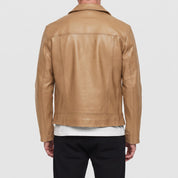 Men's Tan Leather Biker Jacket — Padmore