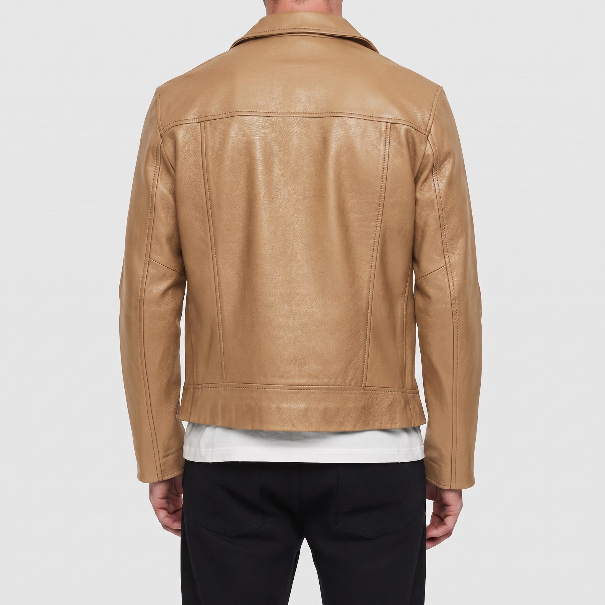 Men's Tan Leather Biker Jacket — Padmore
