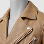 Men's Tan Leather Biker Jacket — Padmore