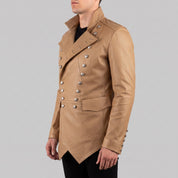 Men's Tan Double-Breasted Leather Military Jacket — Bilney