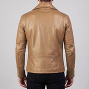 Men's Tan Asymmetric Zip Leather Biker Jacket — Claverley