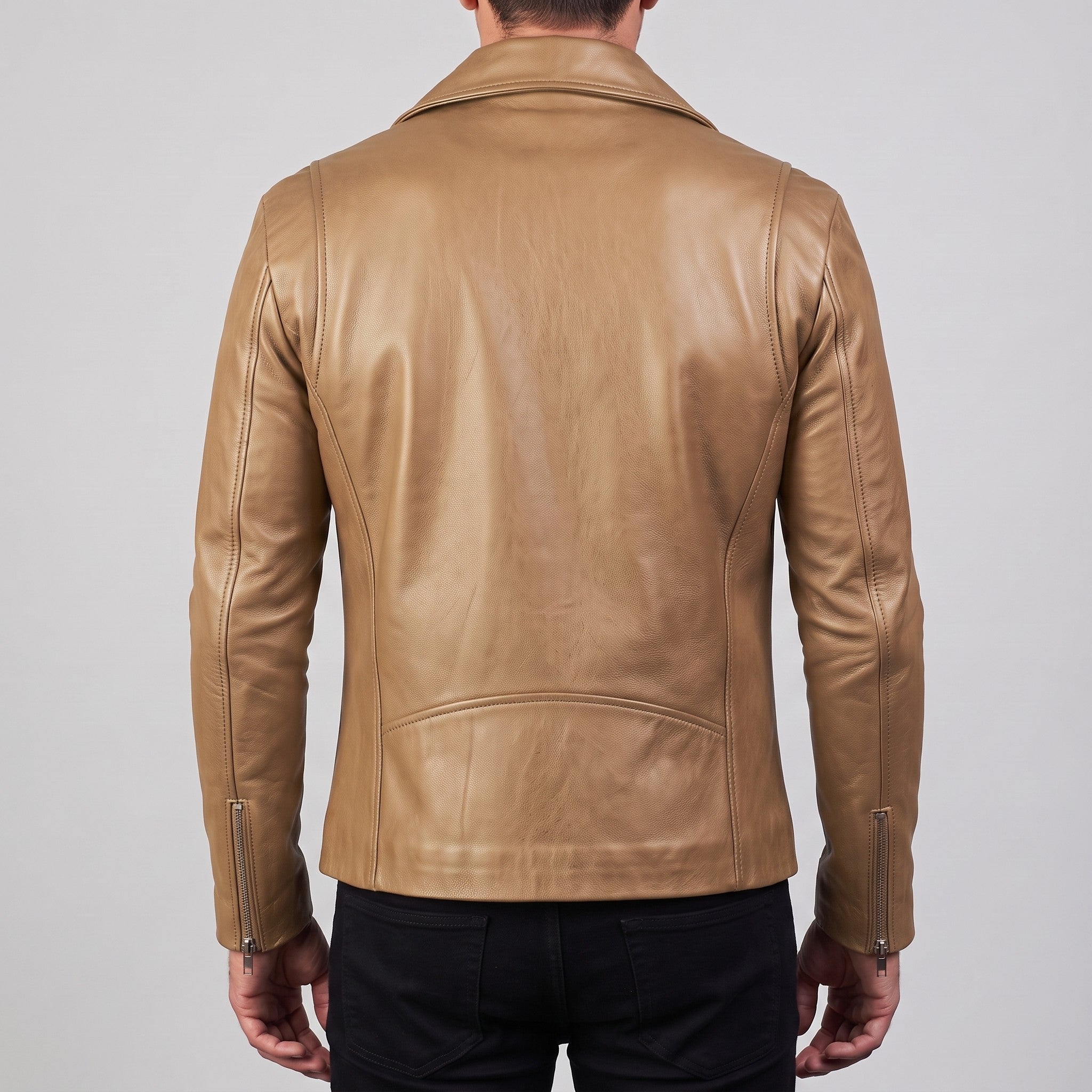 Men's Tan Asymmetric Zip Leather Biker Jacket — Claverley
