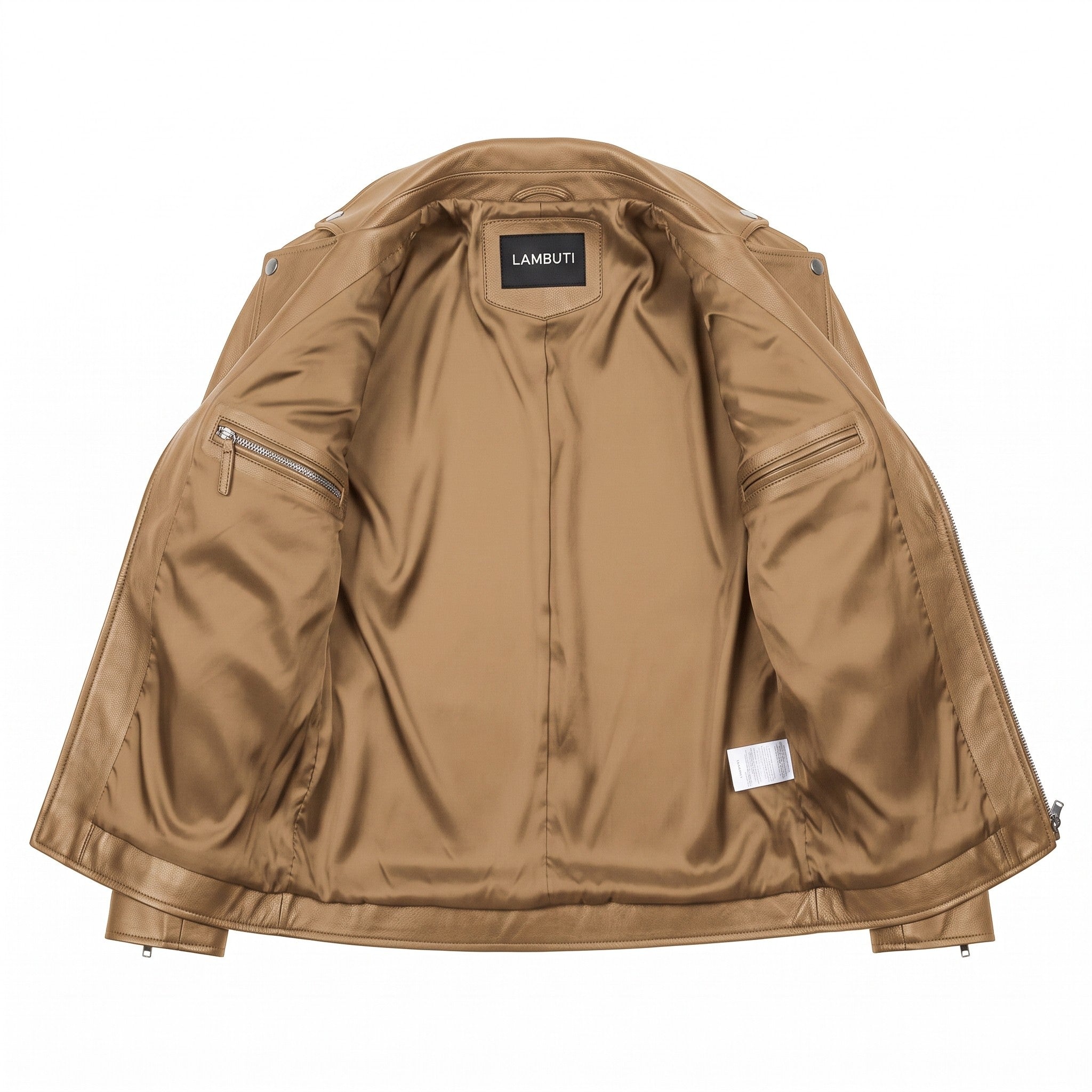Men's Tan Asymmetric Zip Leather Biker Jacket — Claverley