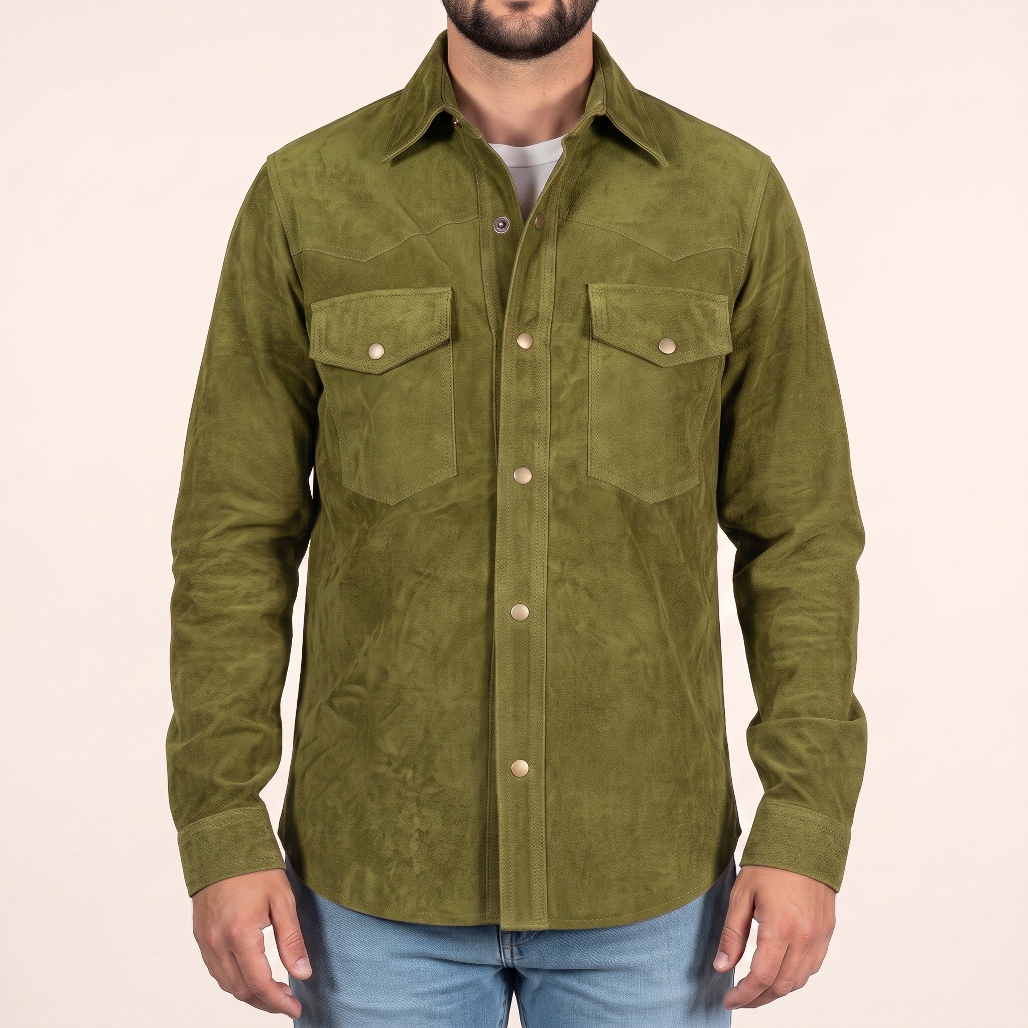 Men's Olive Green Suede Shirt Jacket — Dalyell