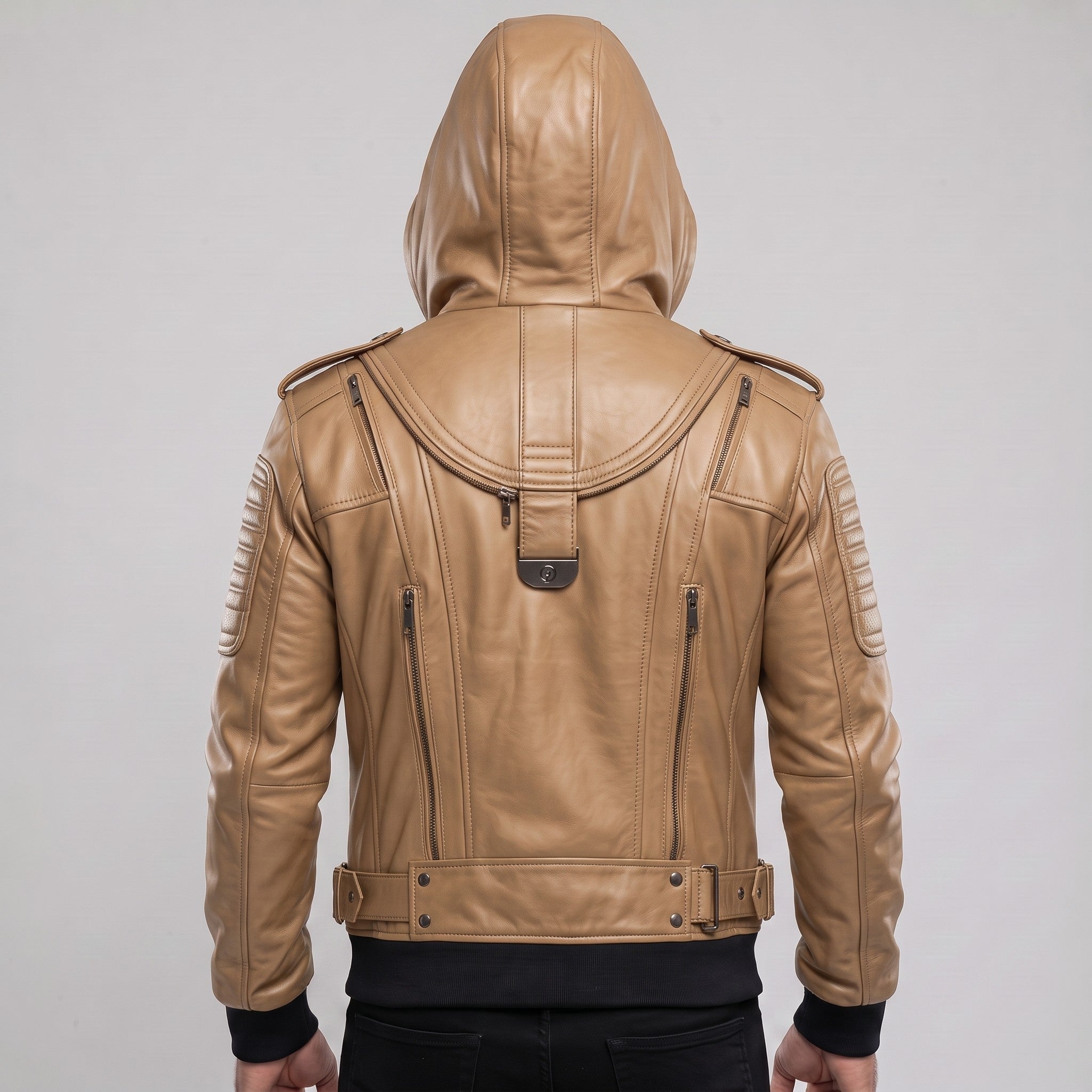 Men's Tan Hooded Quilted Leather Bomber Jacket — Abbercourt