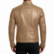 Men's Tan Leather Biker Jacket — Branton