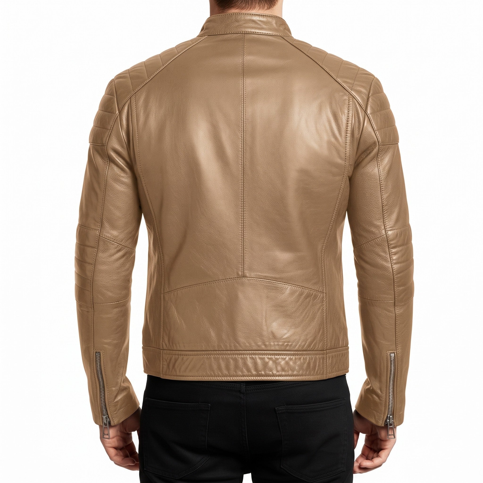 Men's Tan Leather Biker Jacket — Branton