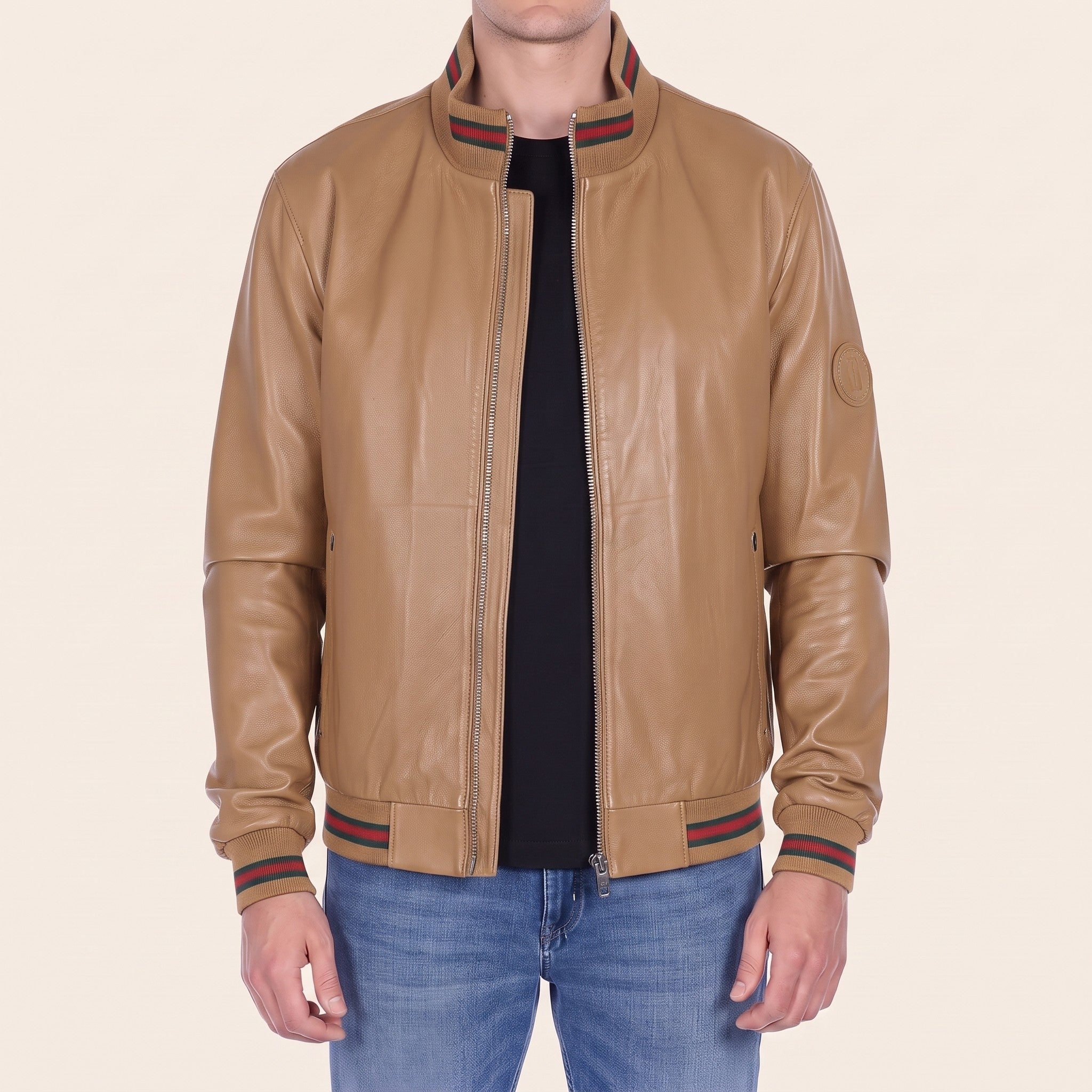Men's Tan Leather Bomber Jacket — Gerrard