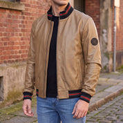 Men's Tan Leather Bomber Jacket — Gerrard