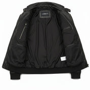 Men's Black Leather Bomber Jacket — Blake