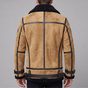 Men's Tan Shearling-Lined Suede B-3 Bomber Jacket — Lupton
