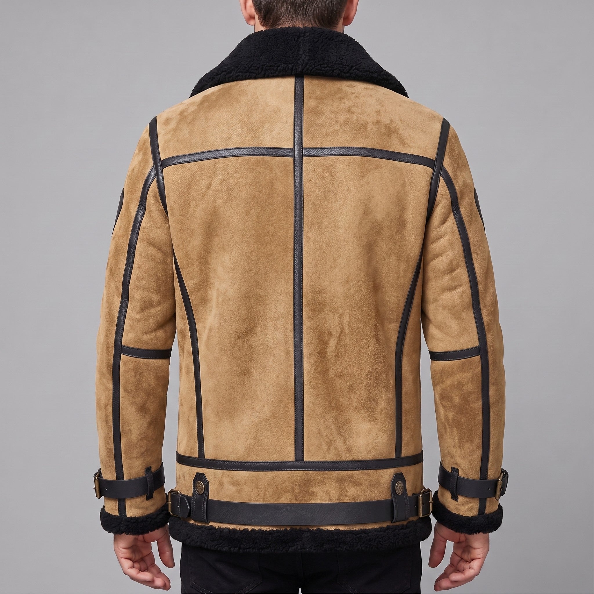 Men's Tan Shearling-Lined Suede B-3 Bomber Jacket — Lupton