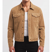 Men's Tan Cropped Suede Trucker Jacket — Egbert