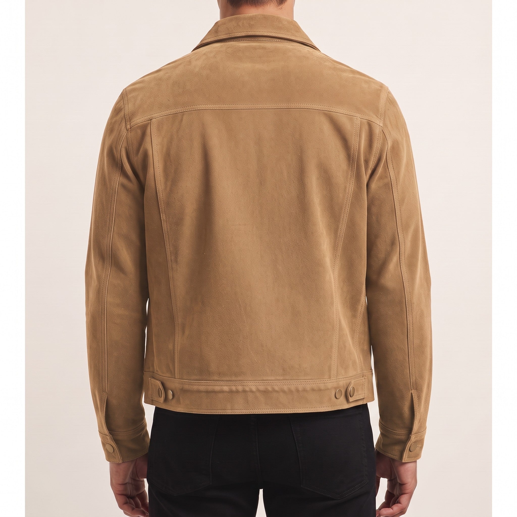 Men's Tan Cropped Suede Trucker Jacket — Egbert