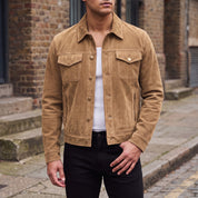 Men's Tan Cropped Suede Trucker Jacket — Egbert