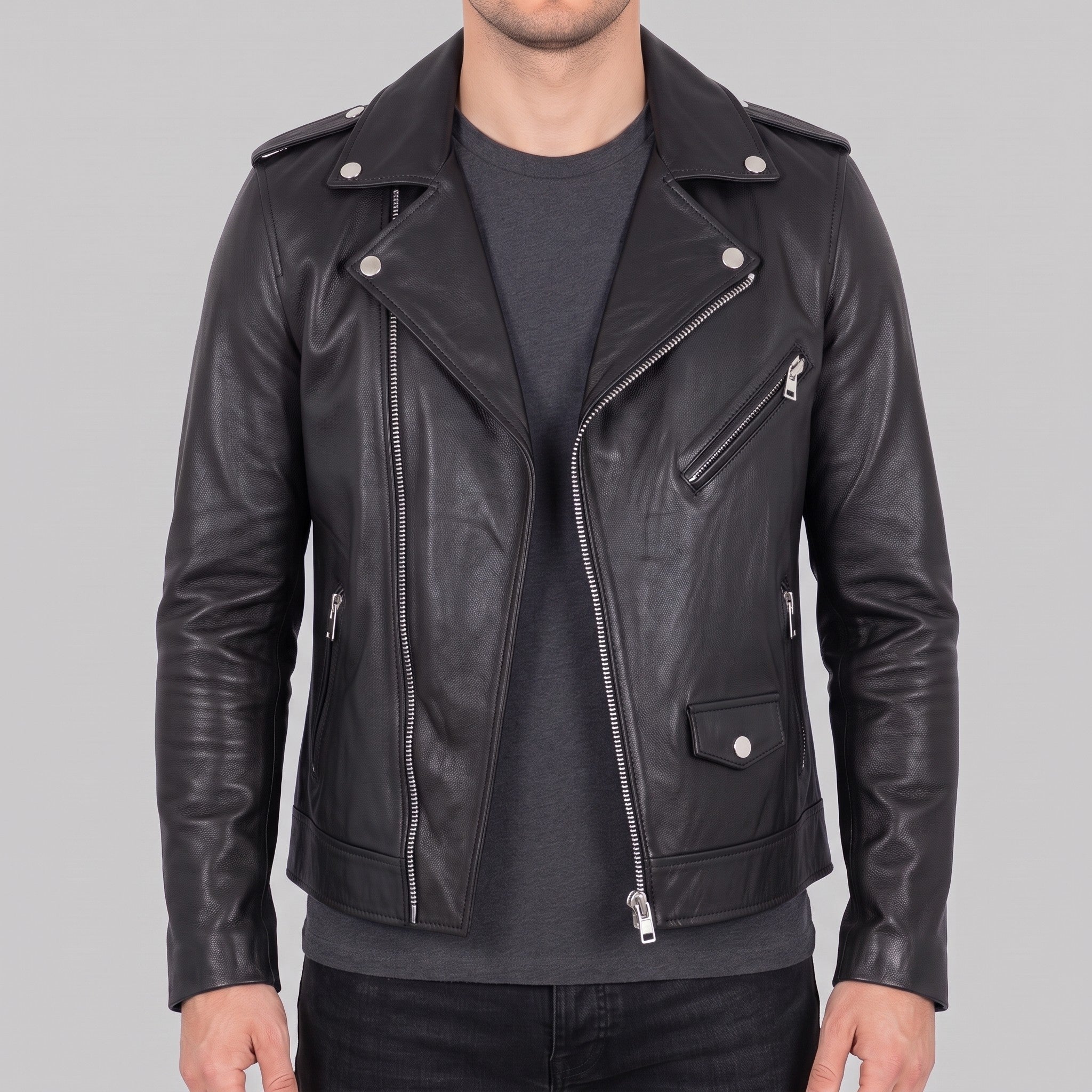 Men's Black Leather Perfecto Jacket — Audley