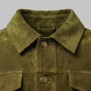 Men's Olive Green Cropped Suede Trucker Jacket — Egbert