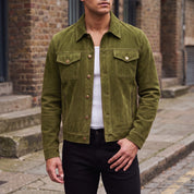 Men's Olive Green Cropped Suede Trucker Jacket — Egbert
