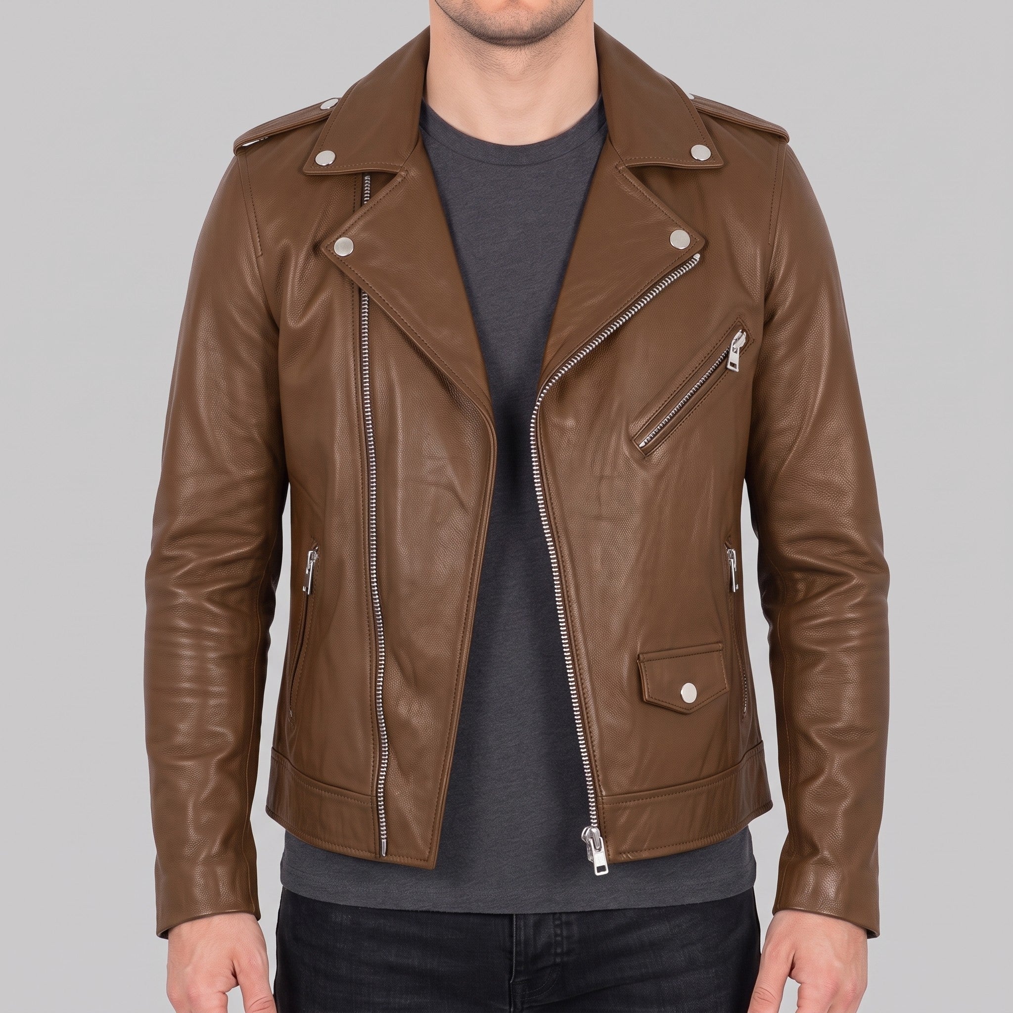 Men's Brown Leather Perfecto Jacket — Audley