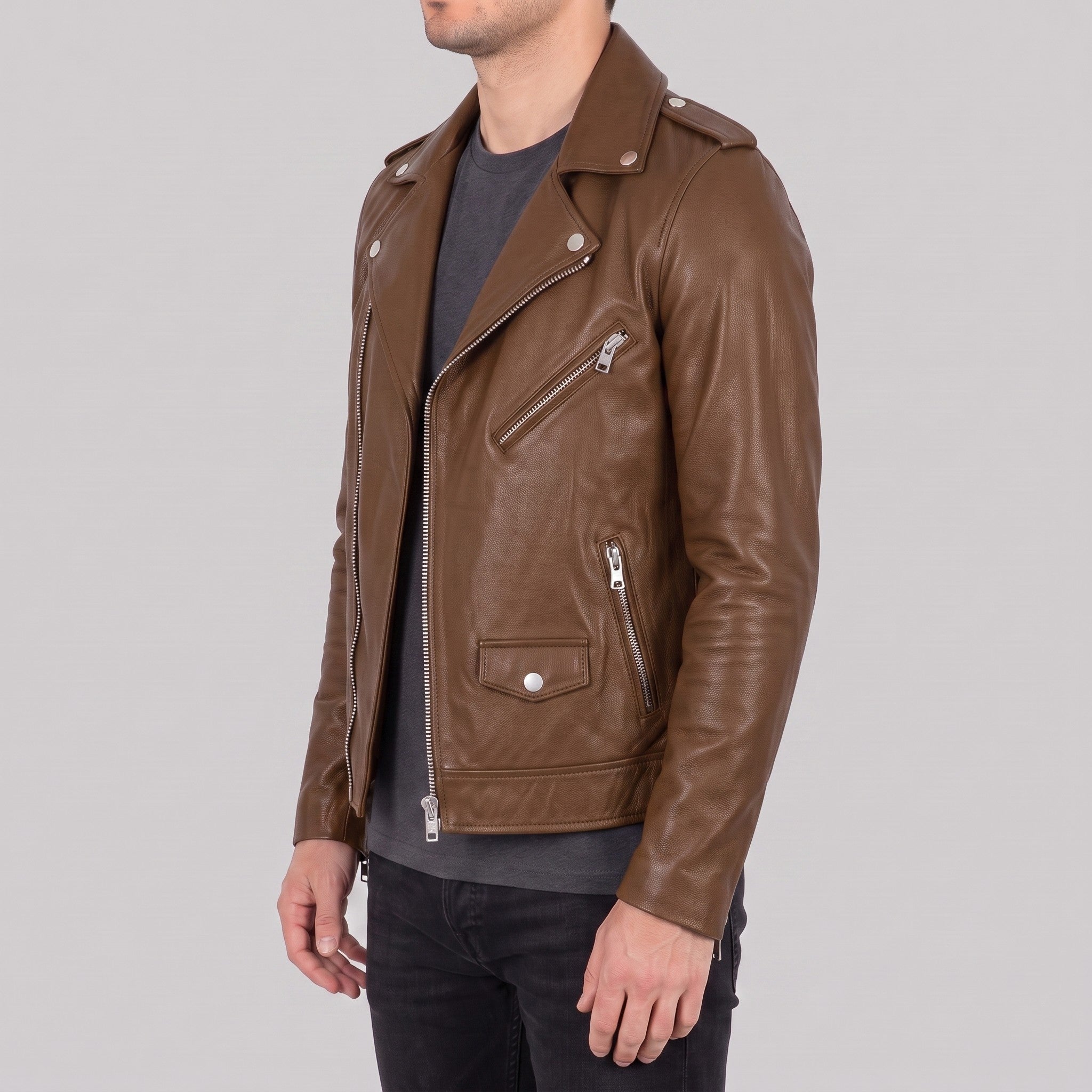 Men's Brown Leather Perfecto Jacket — Audley