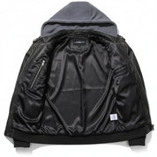 Men's Black Leather Bomber Jacket with Hoodie — Walsh