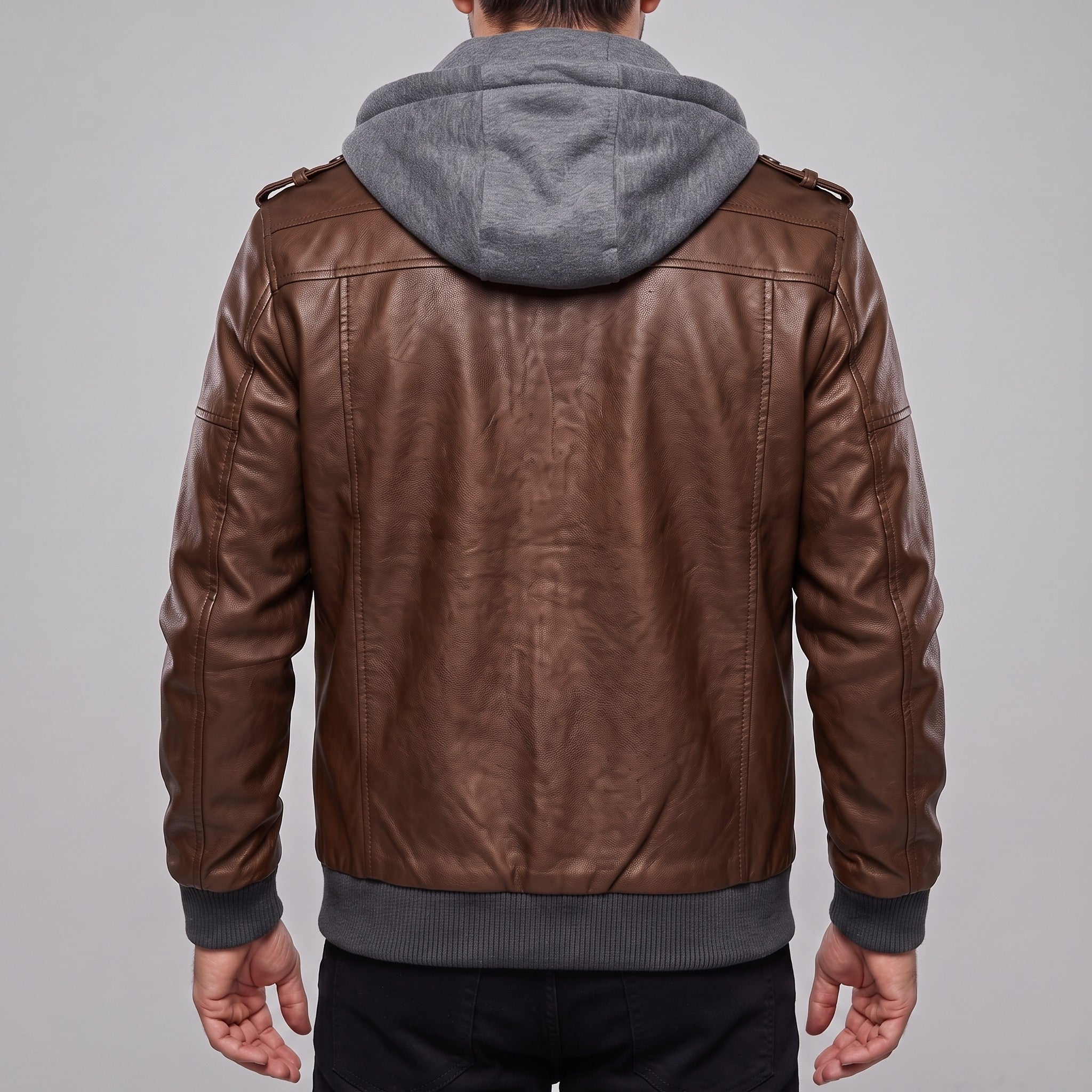 Men's Brown Hooded Leather Bomber Jacket — Walsh