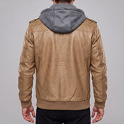 Men's Tan Hooded Leather Bomber Jacket — Walsh