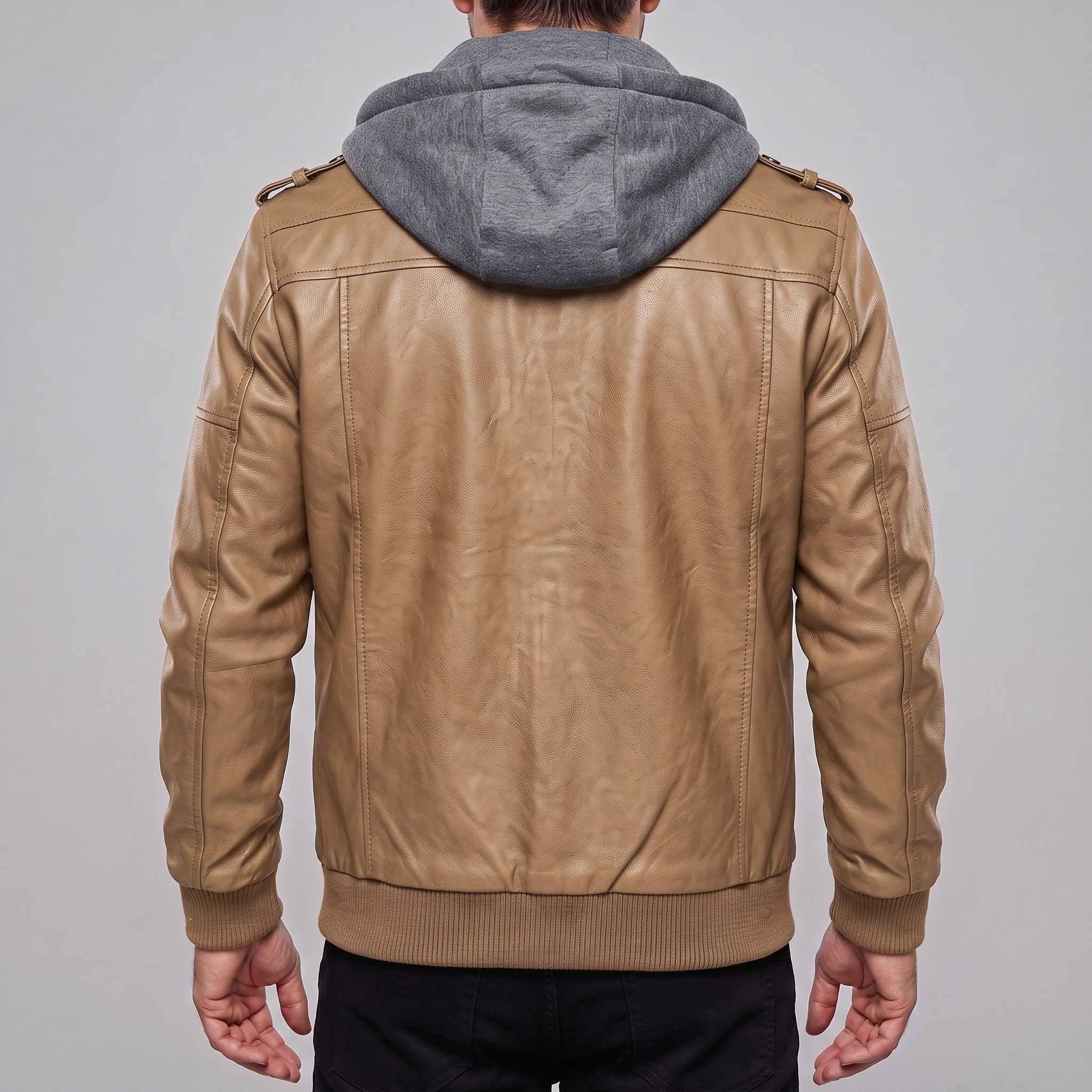 Men's Tan Hooded Leather Bomber Jacket — Walsh