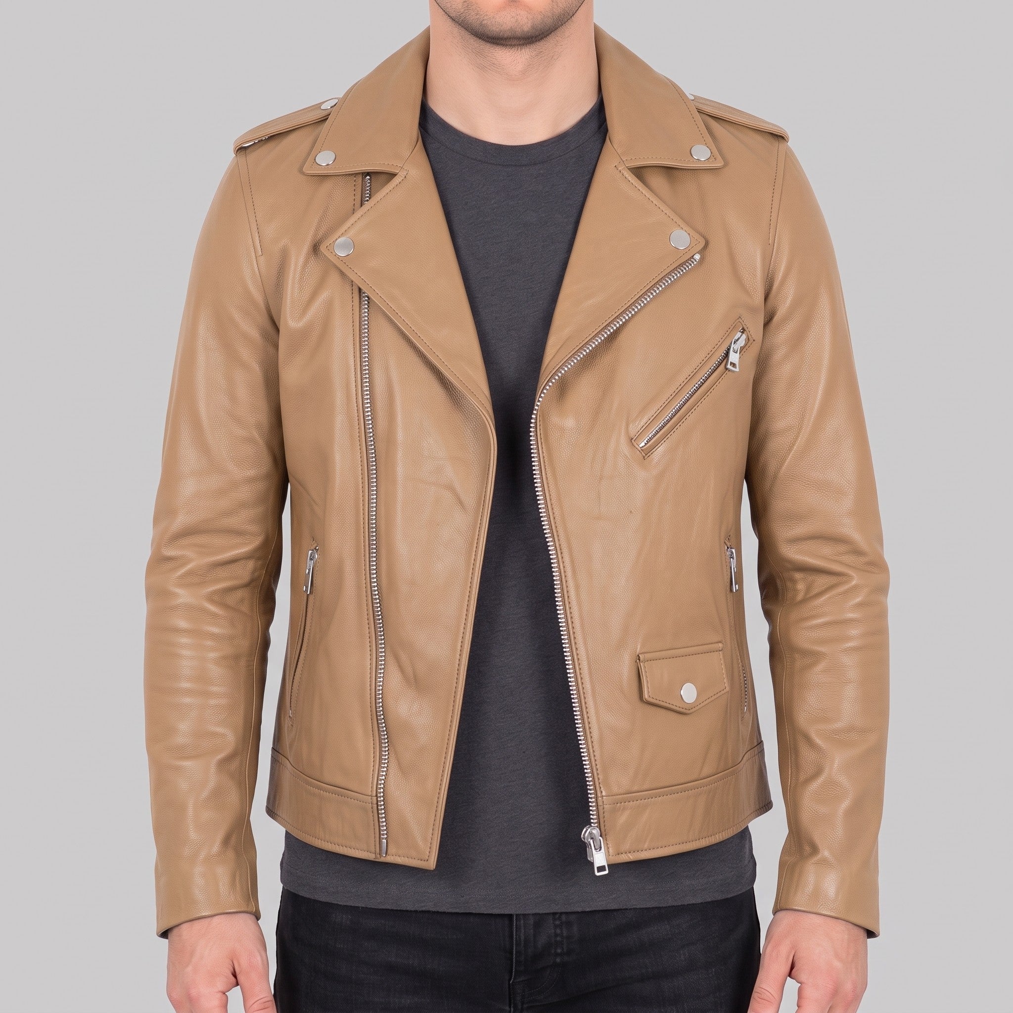 Men's Tan Leather Perfecto Jacket — Audley