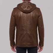 Men's Brown Hooded Leather M-65 Field Jacket — Cranshaw