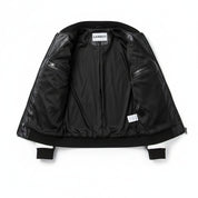 Men's Black and White Quilted Leather Bomber Jacket — Baverstock
