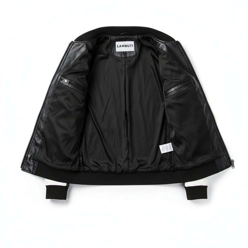 Men's Black and White Quilted Leather Bomber Jacket — Baverstock