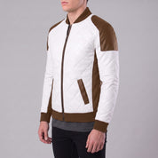 Men's Brown and White Quilted Leather Bomber Jacket — Baverstock