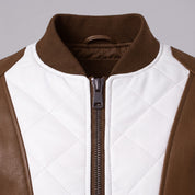 Men's Brown and White Quilted Leather Bomber Jacket — Baverstock