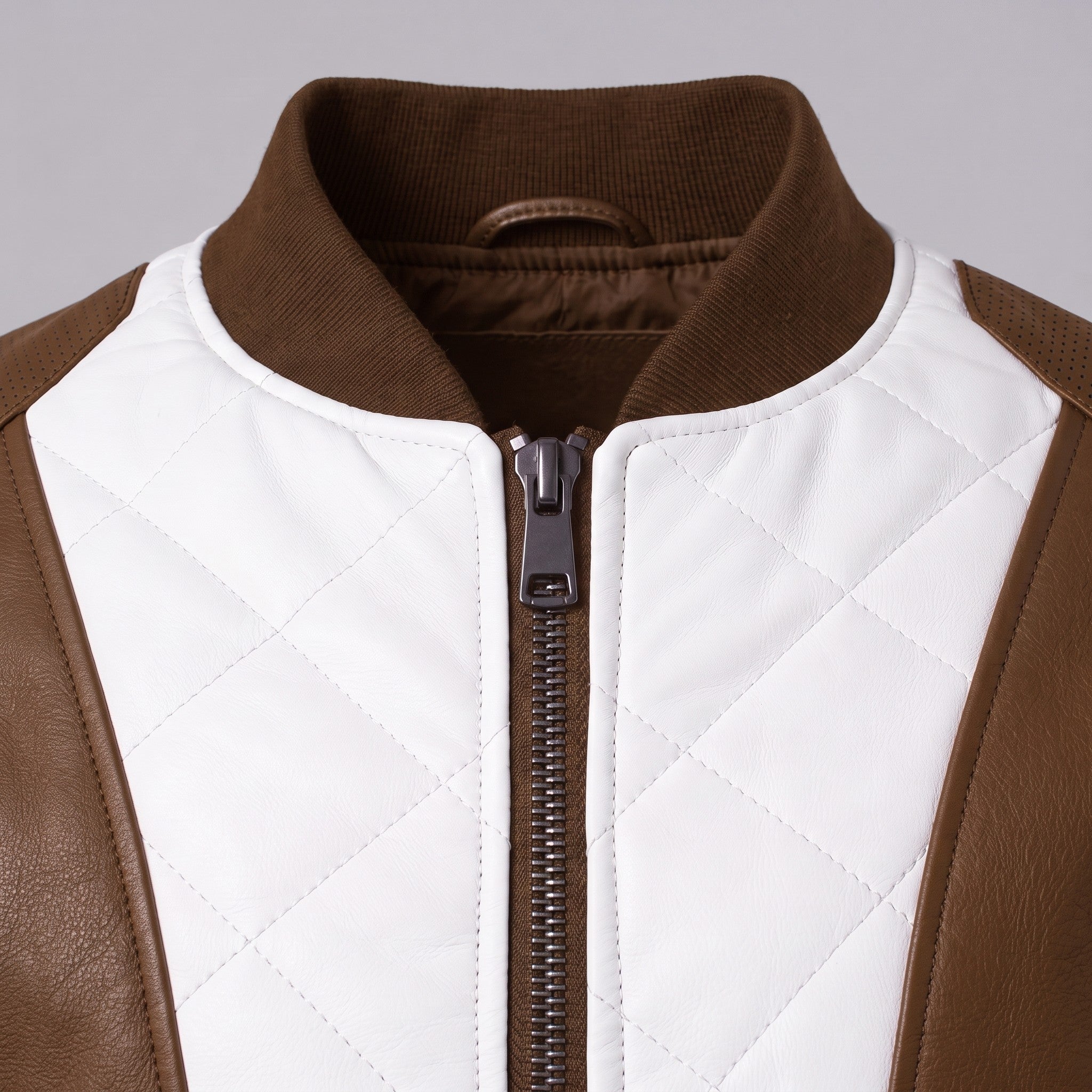 Men's Brown and White Quilted Leather Bomber Jacket — Baverstock
