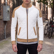Men's Tan and White Quilted Leather Bomber Jacket — Baverstock