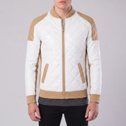Men's Tan and White Quilted Leather Bomber Jacket — Baverstock
